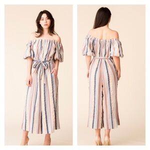 Ulla Johnson Elan Sky Striped Seersucker Wide Leg Jumpsuit Size 4
